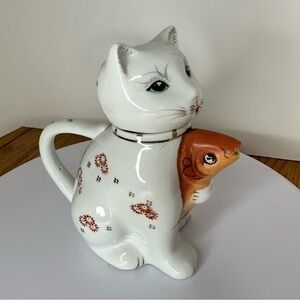 Vintage hand painted porcelain Chinese cat teapot or creamer